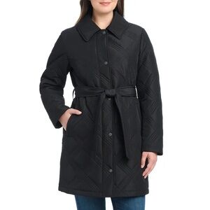 Womens Jones New York Hooded Belted Quilt Jacket Coat NWT